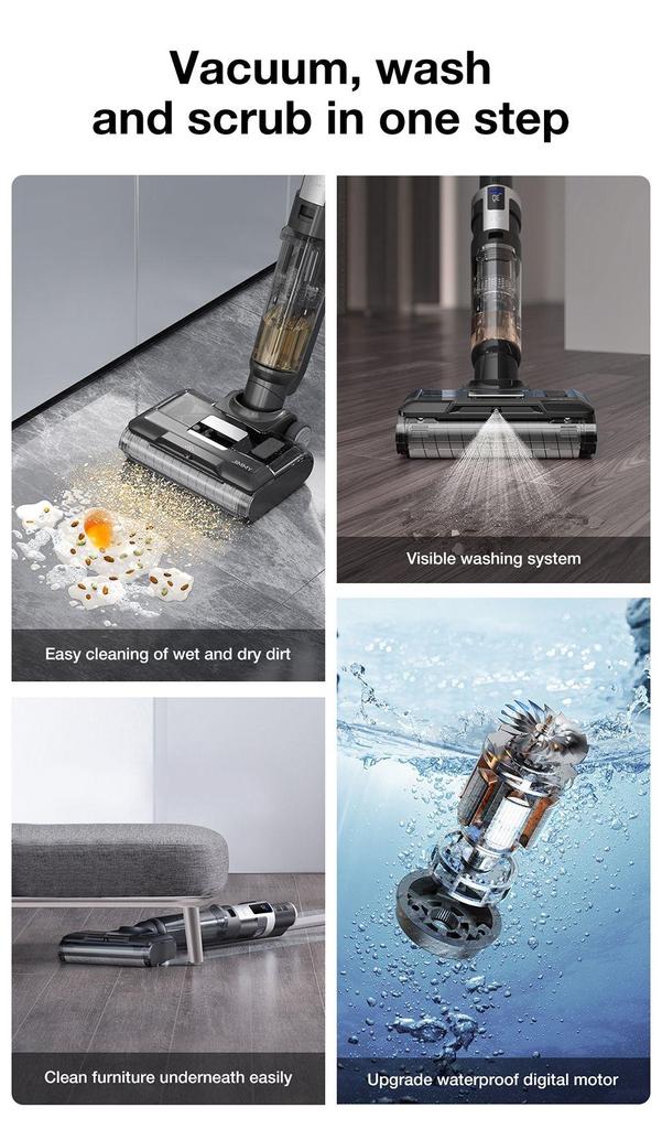 Обновленный: JIMMY HW9 Беспроводной пылесос для влажной и сухой уборки, самоочищающийся, резервуар для пыли и воды на 400 мл, водонепроницаемый бесщеточный, светодиодный дисплей