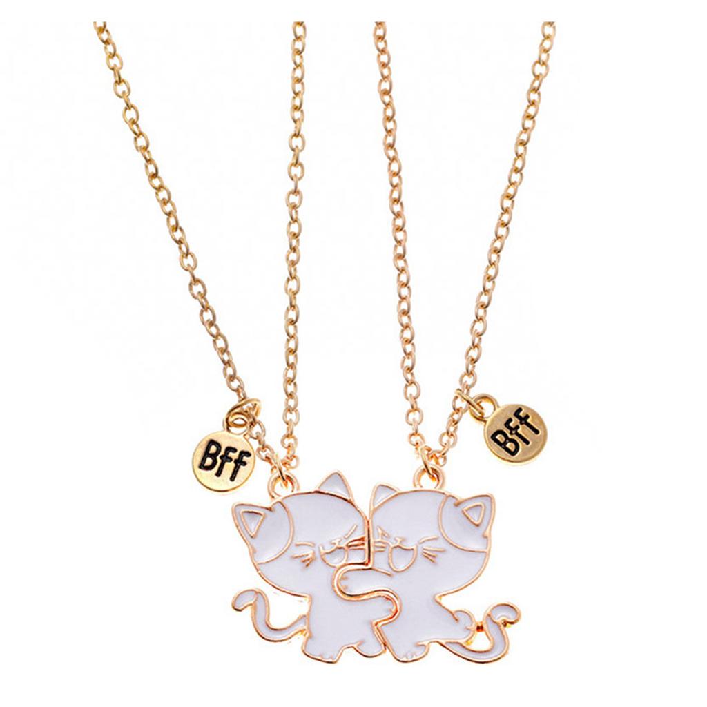 Pack of 2 Friendship Necklaces Cats Pendants Necklace Adjustable Chain Necklace Alloy Texture Neck Jewelry for Daily