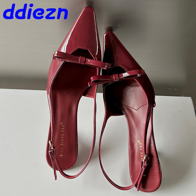 Fashion New Red Footwear Pumps Heels Shoes For Women 2025 Female Slingbacks Fashion Butterfly-Knot Pointed Toe Ladies High Heels Shoes