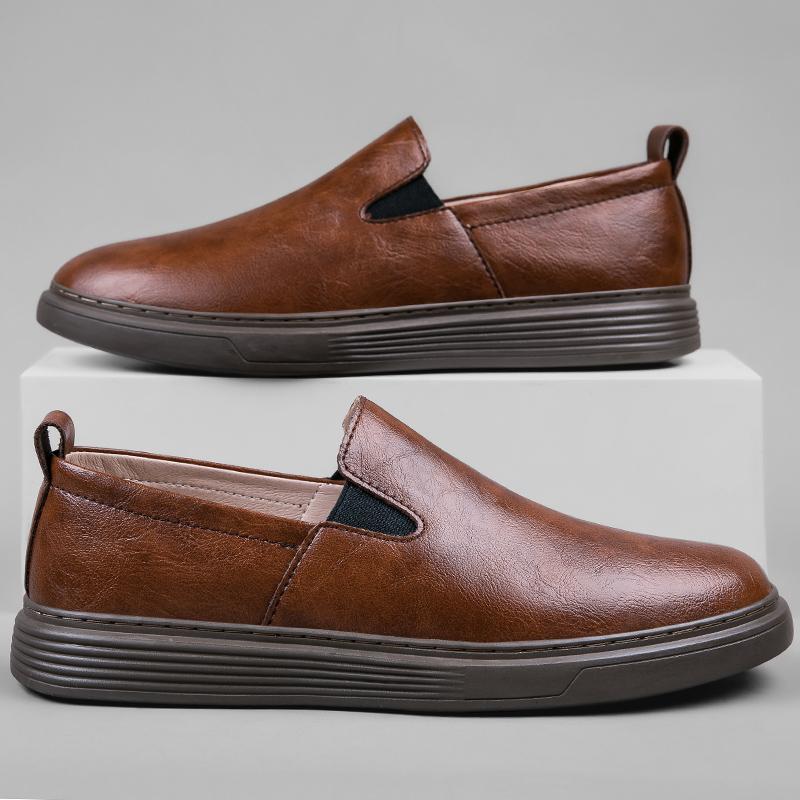 Повседневная обувь из натуральной кожи для мужчин, стильные фирменные официальные мужские мокасины, мягкие дышащие туфли для вождения без застежек, прогулочные туфли на плоской подошве