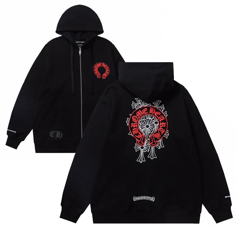 831 CHROME HEARTS 2026 Осень-Зима Новая модель Большого размера Классический стиль Логотип Молния Толстовка с капюшоном, Подходит для ношения парами