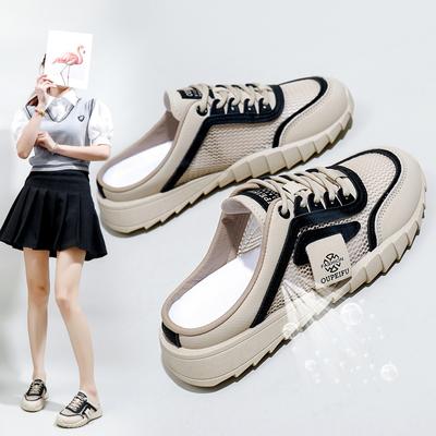 Корейский стиль, летние новые белые туфли на полуподдержке, женские дышащие студенческие повседневные туфли с завышенной талией, уличная стрельба XQ-H708