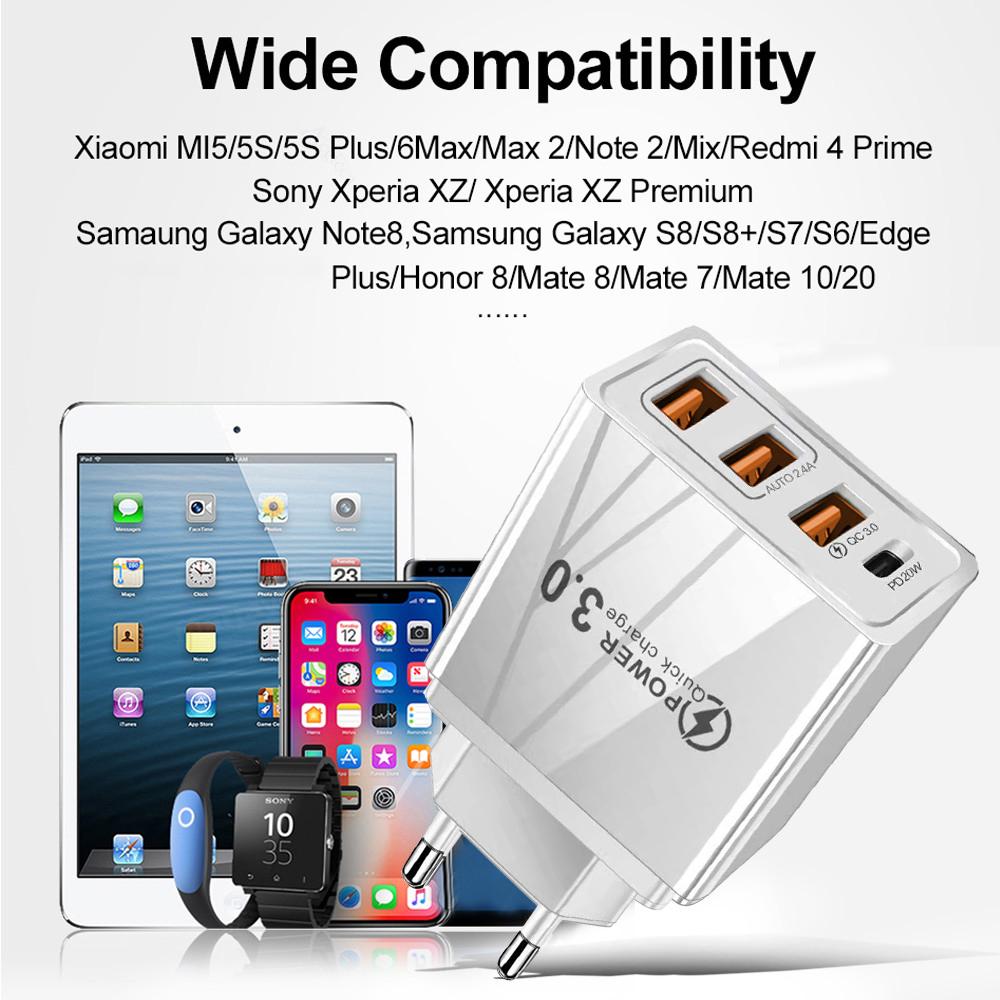 USB 48 Вт QC 3.0 Type C PD Быстрая зарядка для iPhone 12 13 Max Samsung S21 , Xiaomi iphone Портативное зарядное устройство EU US UK AU