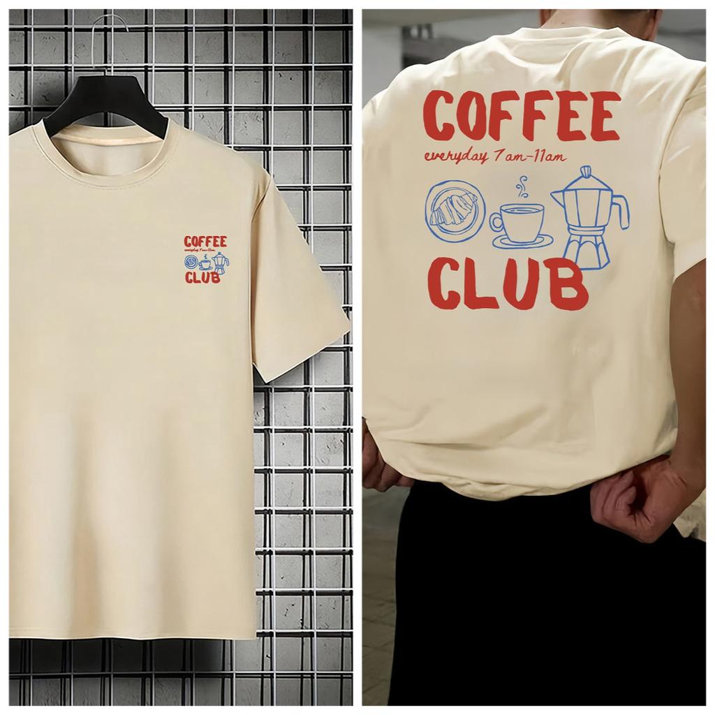 Мужская повседневная футболка Coffee Club с графическим принтом, для ежедневных поездок, спорта, оверсайз, с коротким рукавом, топ Unseix