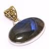 Natural Labradorite Gemstone 925 Sterling Silver Two Tone Pendant 1.18" Q6L86
