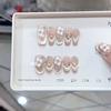 10 шт. Высококачественные накладные ногти «Кошачий глаз» цвета шампанского, ручной работы, с лепестками и мелкими бриллиантами, чисто «Мори», Press On Nails