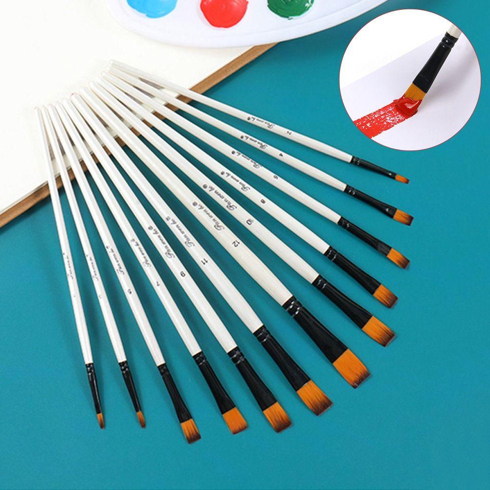 12Pcs Nylon Hand Drawn Watercolor Pointed Round Flat Head Flat Brushes Painting Brushes Gift