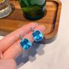 Jewelry Small Fresh Colored Treasure Stud Earrings Simulation Topa Blue Rectangular 12 * 14 Nail Earrings