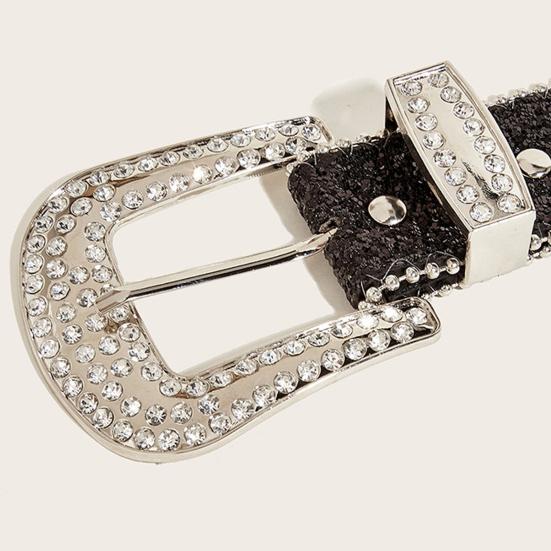 Женский джинсовый ремень с блестящими стразами и несколькими отверстиями, регулируемая длина пояса со сверкающей пряжкой, широкий пояс из сплава