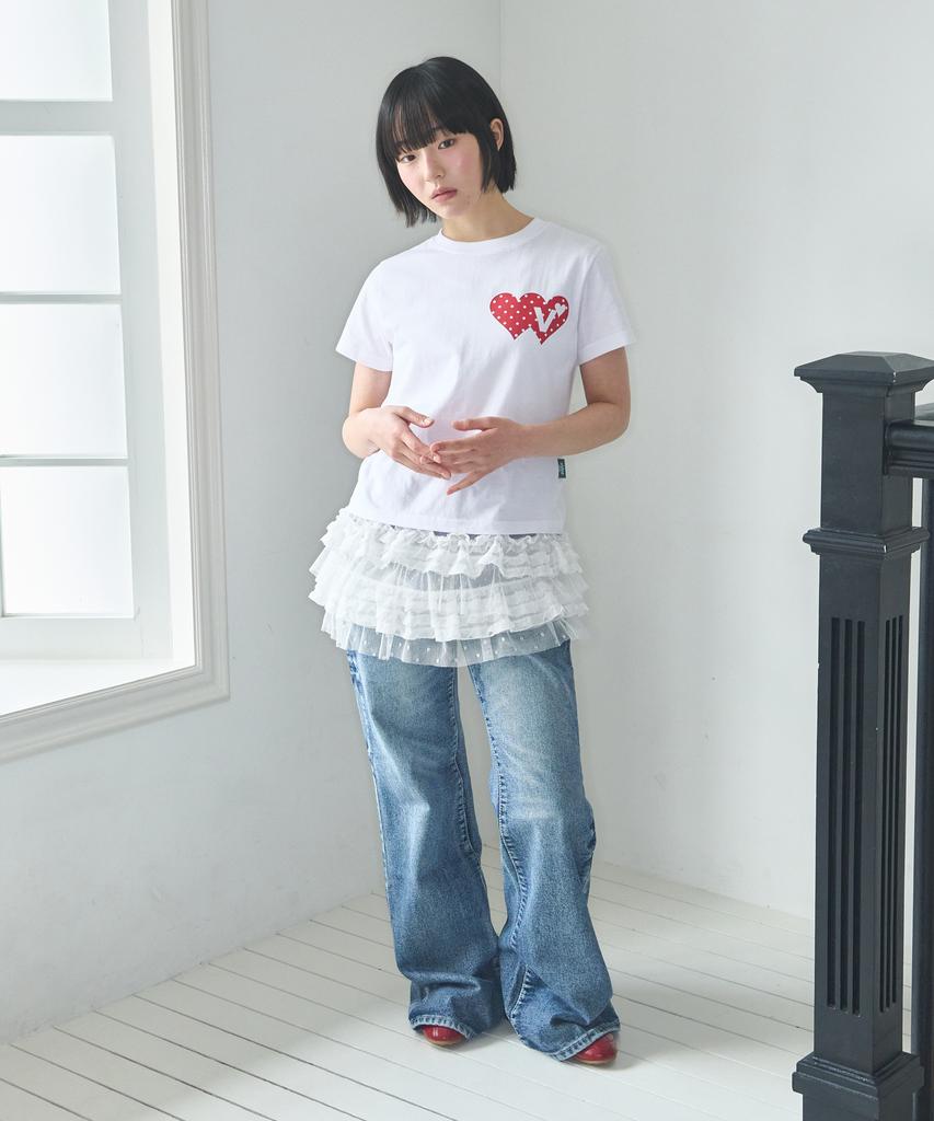VIDEO JOCKEY Double Heart T-Shirt [White]