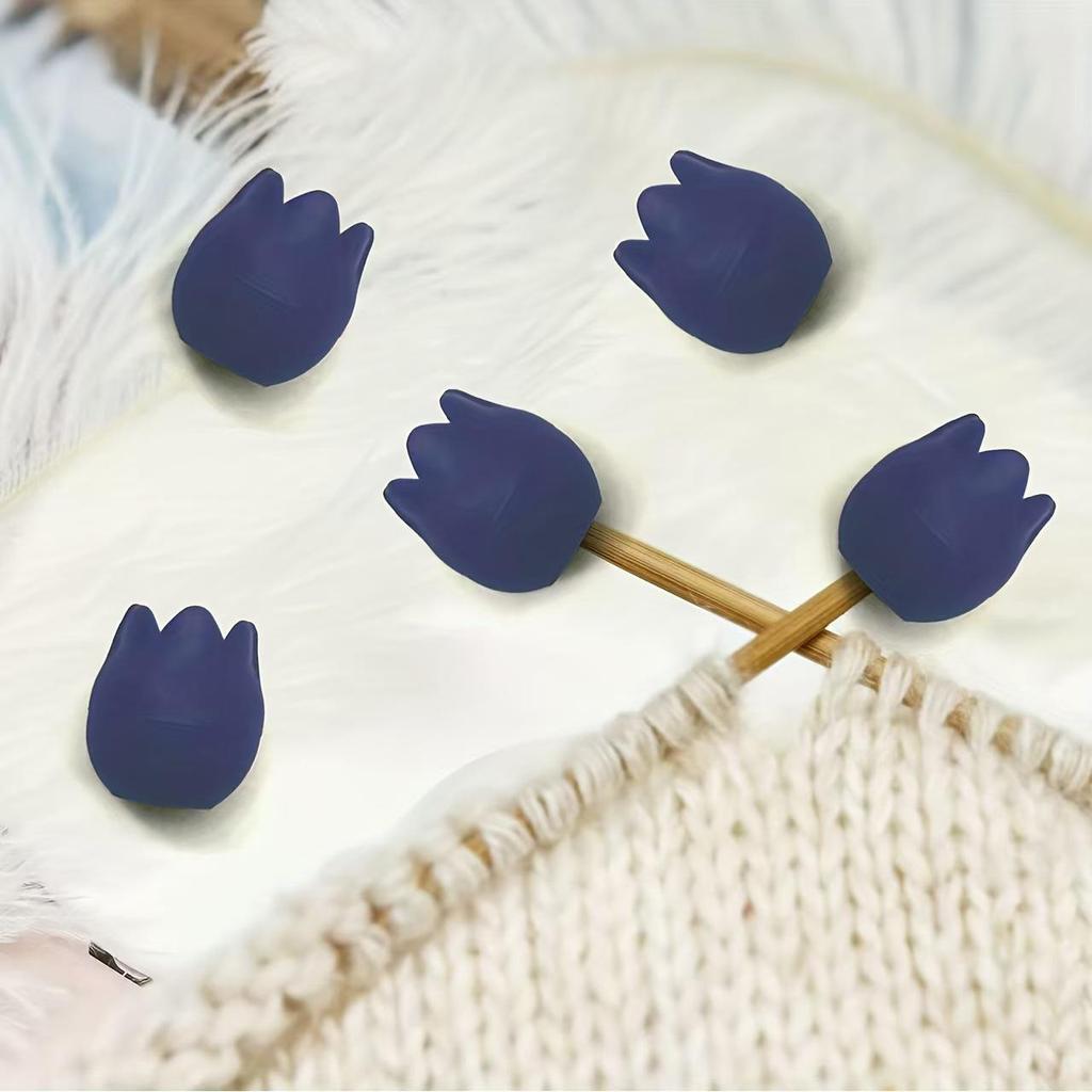 Силиконовые стопоры для пряжи и колпачки для спиц в форме тюльпанов, противоскользящие, для вязания спицами и крючком