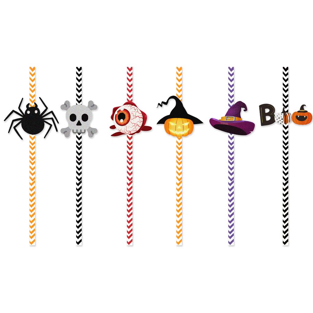 Halloween Decorative Props Spider Pumpkin Disposable Paper Straw Insert Party Supplies