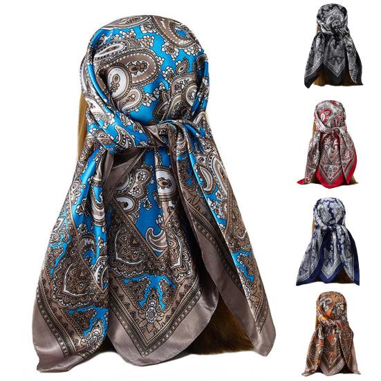 Women Head Wrap Vintage Retro Square Shape Contrast Color Foldable Head Protection Soft Fabric Paisley Print Summer Scarf Female Headwear