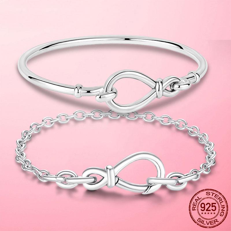 Браслет-цепочка из стерлингового серебра 925 пробы с сердцем и змеей для женщин, бесконечный узел, застежка в виде цветка ромашки, женский браслет, женские ювелирные изделия