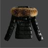 Women's Winter New Fashion Casual Slim Cotton Jacket Faux Fur Collar and Hooded Hooded Warm Jacket Coat Pu Leather Zipper