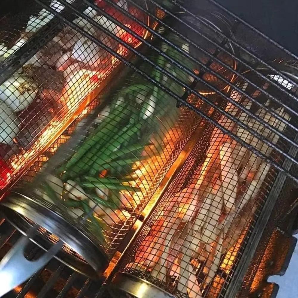 Круглая вращающаяся корзина для гриля, герметичная сетка, проволочная сетка, цилиндрические клетки для гриля, инструмент для гриля