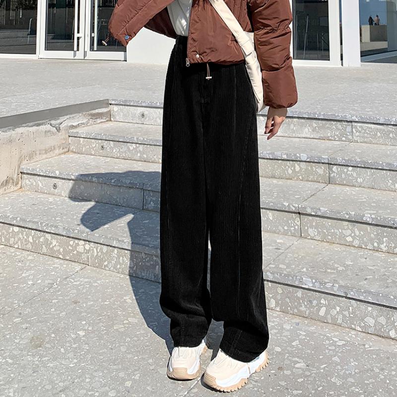 Fashion Corduroy Sports Loose Casual Pants Women Autumn and Winter Workwear Women's Wide Leg Pants High Waist Slim Fit Office Lady Trousers 26013