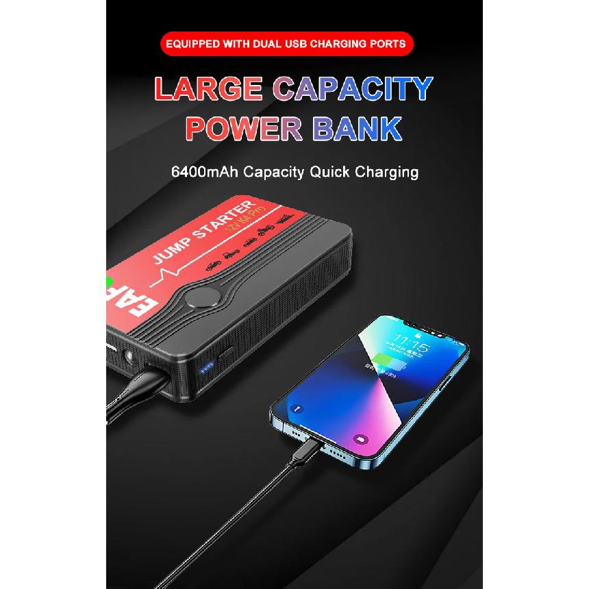 EAFC Портативное пусковое устройство для автомобиля Стартер Аккумуляторный Power Bank 12В 600А Пусковое устройство Авто Бастер Аварийный бустер Автомобильное зарядное устройство Запуск двигателя