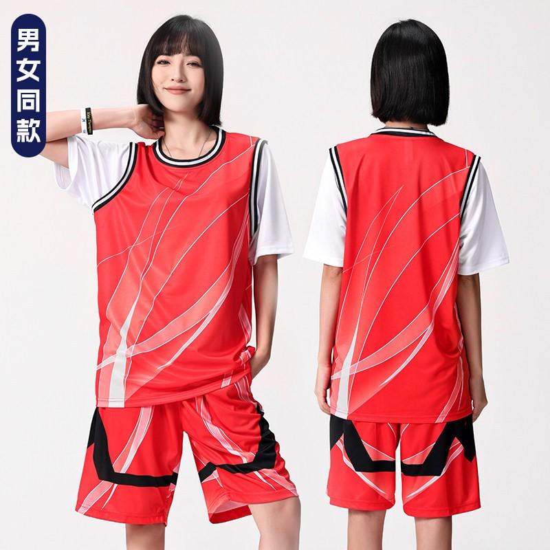 Womens Basketball Jersey Set Fake Two-Piece Short Sleeve Top Breathable Loose Fit Training Game Team Uniform