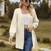 New Solid Color Loose Cardigan Top Collarless Trumpet Sleeve Knitted Coat Comfortable Casual Women's Wear
