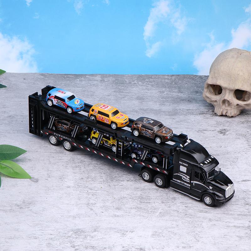 Американский большой грузовик из сплава с 6 шт. мини-моделью литого под давлением автомобиля из металлического сплава, масштабные игрушки, транспортные средства, грузовик для детей
