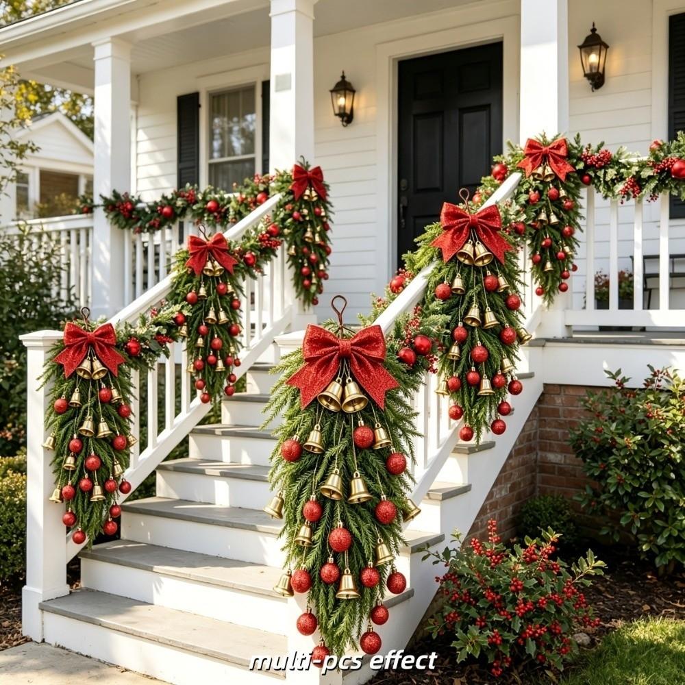 14Pcs Red Gold Artificial Pine Christmas Hanging Bell Bauble Christmas Ornament Festival Decor