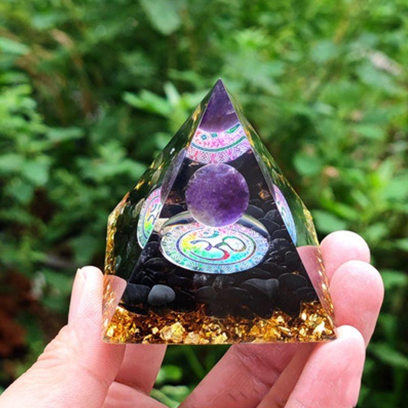 Orgonite Chakra Energy Pyramid Amethyst Crystal Home Decor Meditation Ornament Craft Gift