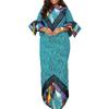 Plus Size Women Round Neck Half Sleeve Splice Floral Print Casual Maxi Robe Dress