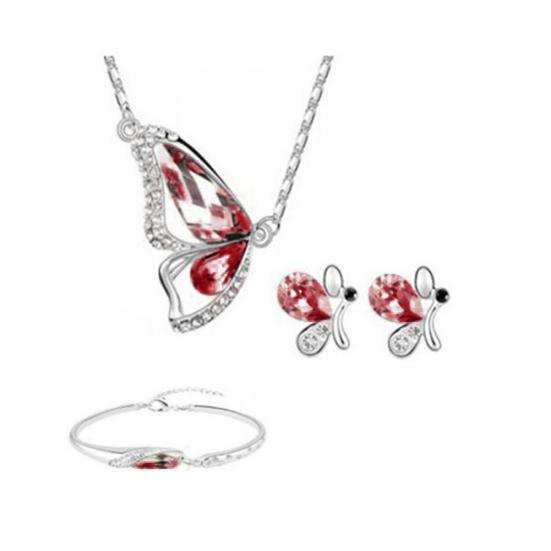 Бабочка горный хрусталь кулон ожерелье серьги-гвоздики браслет свадебный комплект ювелирных изделий
