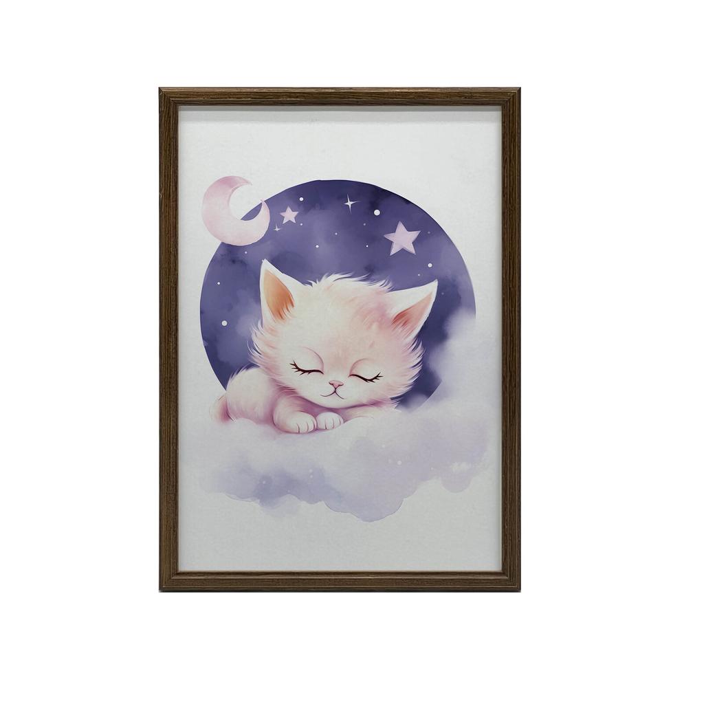 Śpiący Kotek Na Różowej Chmurce Śpiący Kotek Na Różowej Chmurce, 50X70 Cm, Bez Ramy, Płótno Premium Na Blejtramie