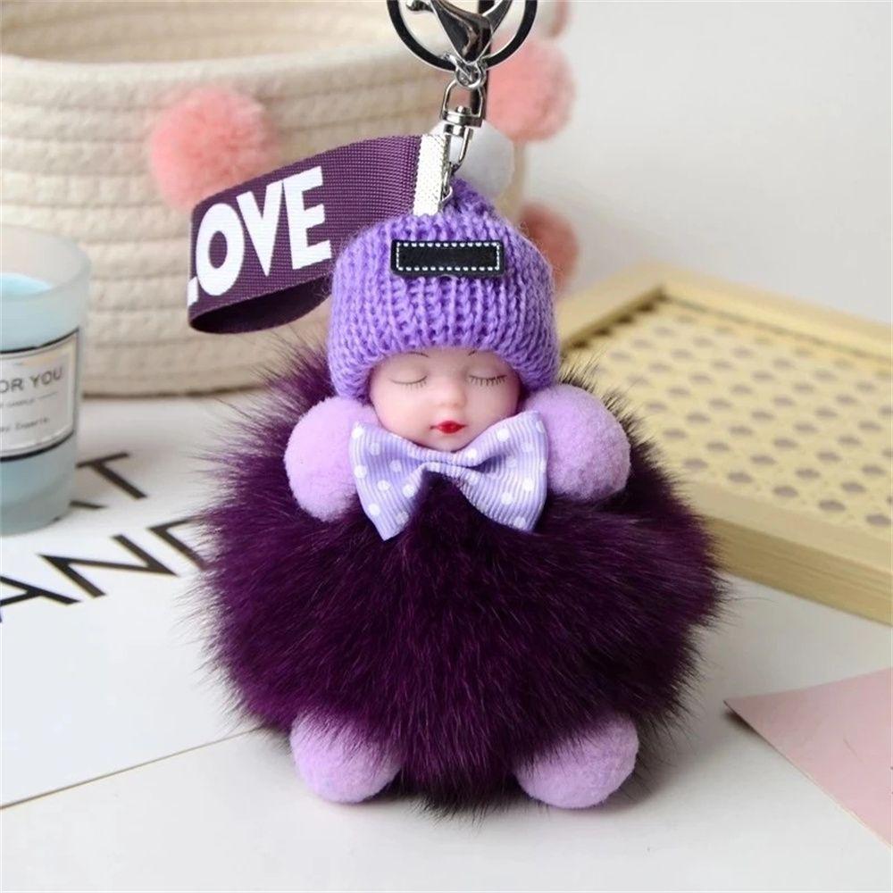 Ball Pendant Jewelry Gift Sleeping Baby Doll Plush Keychain Pompom Keyring Fluffy Plush Doll
