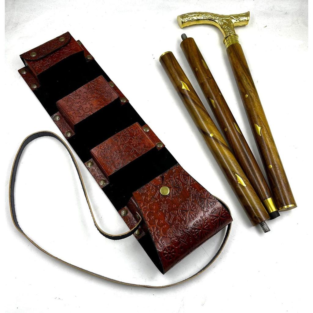 Трость для ходьбы в викторианском стиле с латунной ручкой и кожаным чехлом