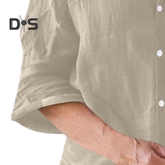 Женская рубашка свободного кроя с V-образным вырезом и рукавом 3/4, летняя застежка на пуговицы, однотонная повседневная футболка на каждый день