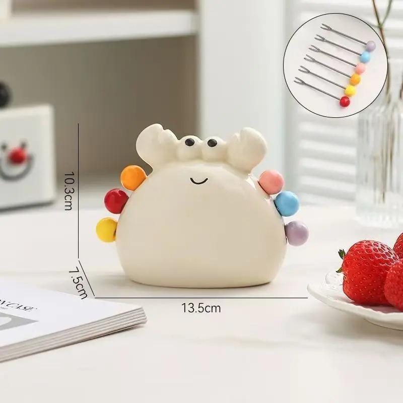 Набор из 6 милых десертных фруктовых вилок из нержавеющей стали с керамической банкой для хранения в форме краба