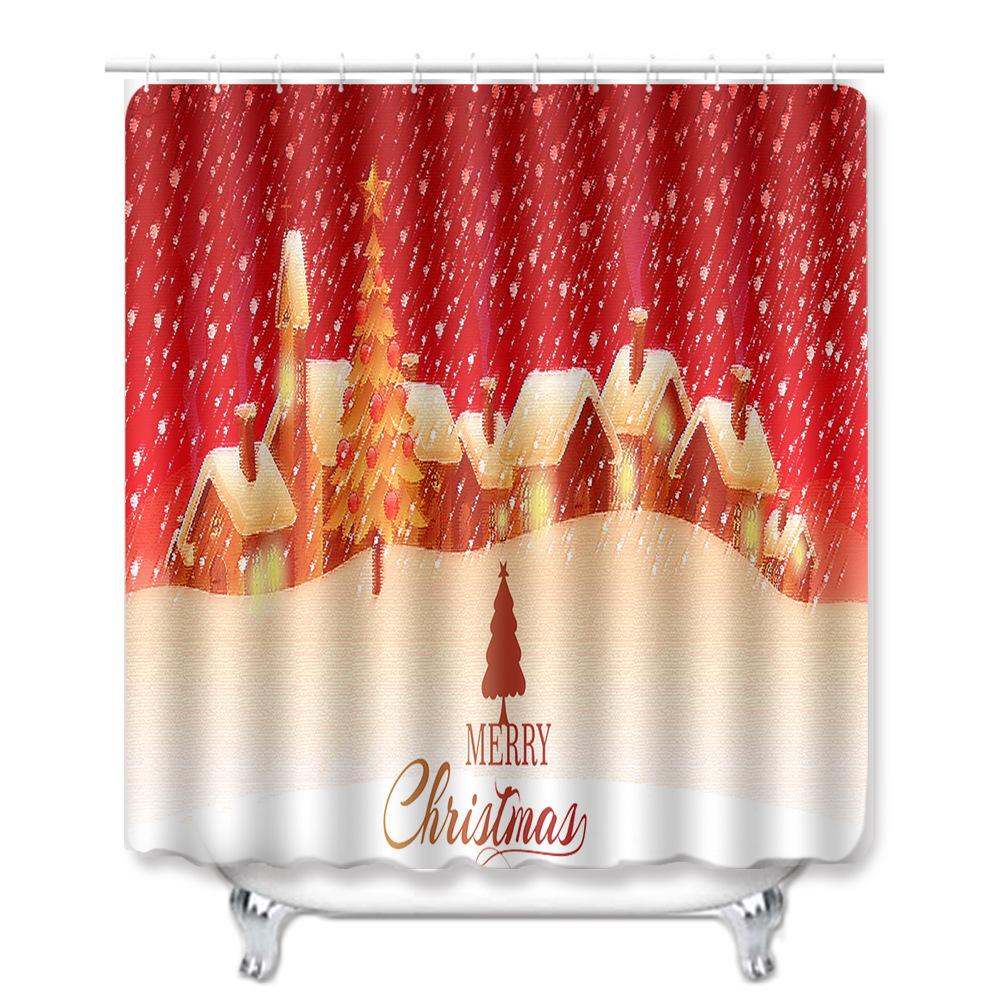 Christmas Home Door Mat Bathroom Shower Curtain Floor Mat Combination Four-Piece Set Bedroom Living Room Carpet