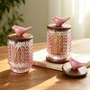 Pink Glass Storage Jar Bird Wood Cover Toothpick Holder Cotton Swab Box Storage Bottle Sugar Jar Dried Fruit Box Storages Tank