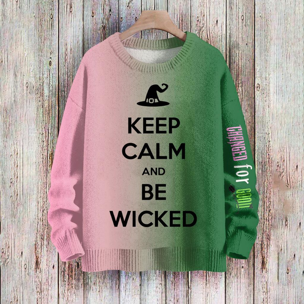 Женский модный повседневный шерстяной трикотажный топ с круглым вырезом и длинным рукавом с принтом, свободный трикотажный топ