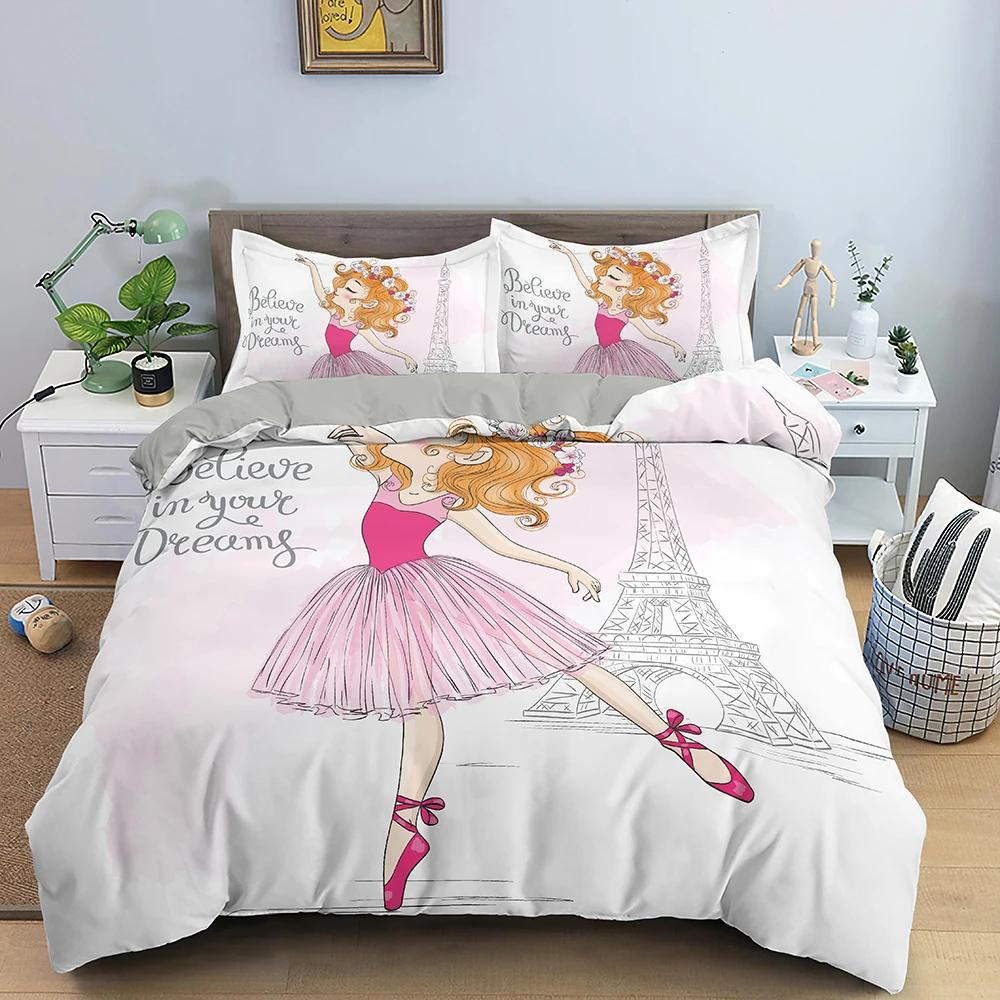 Ballet Dancing Girls Duvet Cover Lovely Little Ballerinas Girl Bedding Set 135 Pink Quilt Cover Princess Bed Single HomeTextiles