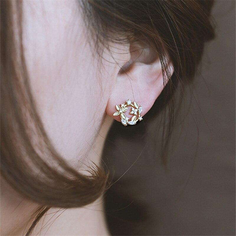 Стерлингового серебра 925 пробы, 14-каратное золото, креативный хрустальный венок, серьги-гвоздики, женские ювелирные изделия, подарок