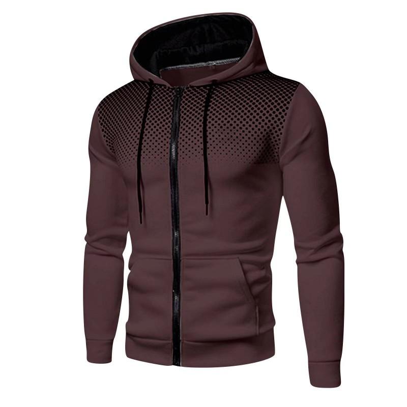 Mens Solid Color Hooded Zip-Up Sweatshirt Loose Fit Casual Sportswear Long Sleeve