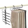 Pants Hangers, Set of 2, Pants Hangers for Slacks, Non-Slip, 5-Tier, Foldable Clothes Drying Rack, Space-Saving, Dual-Use, Non-Slip, Wrink