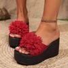 Fashion Large Flower Open Toe One Line Thick Bottom Slippers for Women's 2024 Summer New Fashion Slope Heel Women's Slippers
