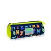 coral high Kids Navy Blue Neon Yellow Monster Patterned Three Compartment Pencil Bag 22026