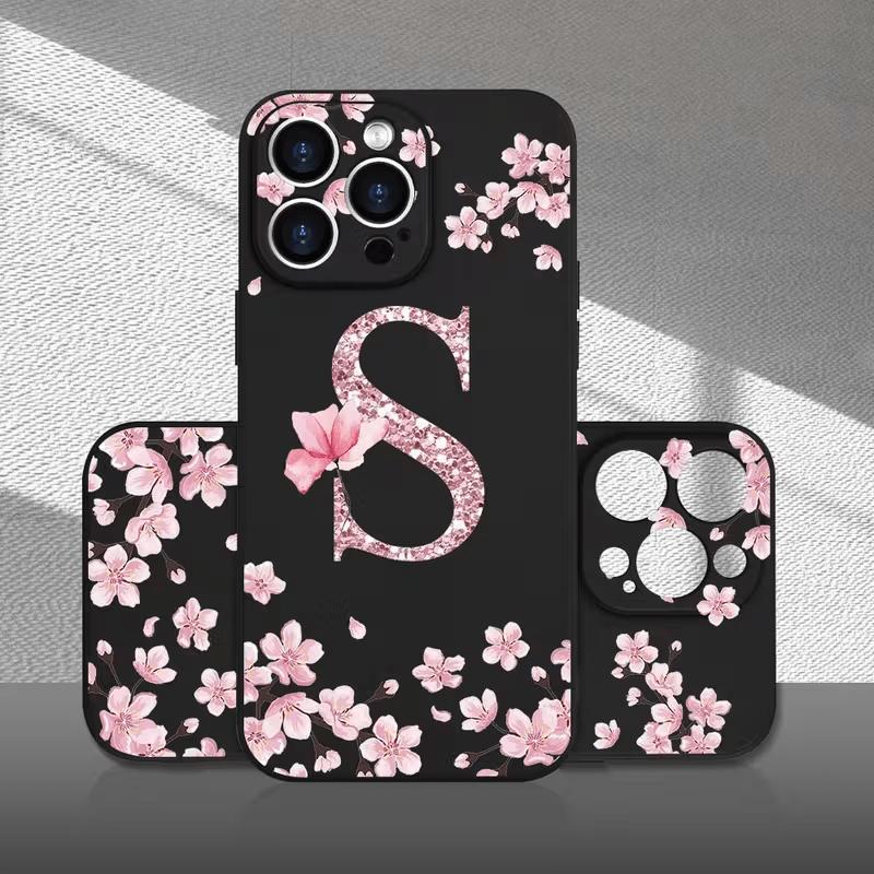 Чехол для телефона 'Цветок персика Буква S' Модный, подходит для iPhone 17 16 15 14 13 12 11 Pro/Max/Plus, противоударный