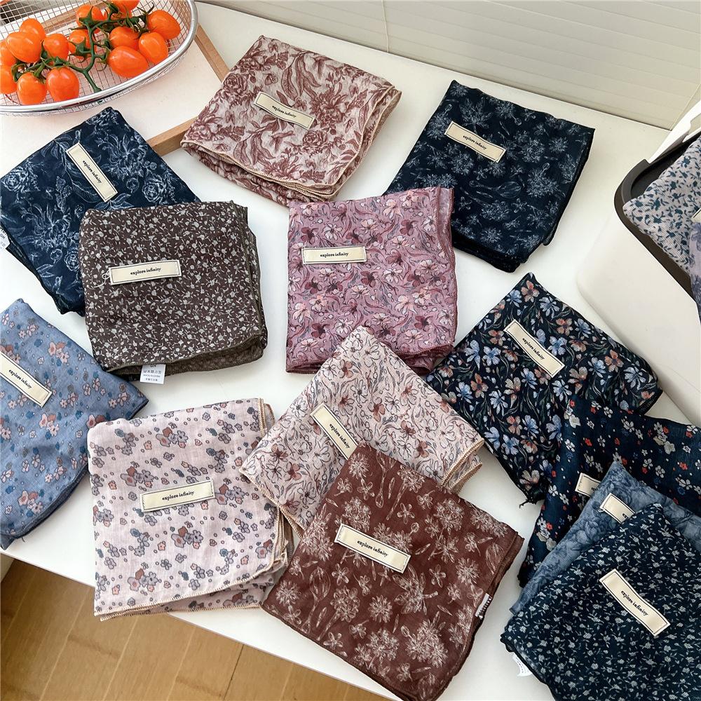 60cm Flower Print Cotton Bandanas Square Scarf Women Girls Headband Accessories Hairscarf Hairscarf