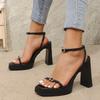 Spring New Black Thick-soled Non-slip Waterproof Table High Heels Women's One-word with Thick-heeled Rhinestone Women's Sandals