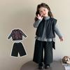 Korean Style Girls' Fashionable Leather Vest 3-Piece Set - Autumn/Spring 2025 Collection