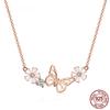 S925 Sterling Silver Butterfly and Flower Necklace Enamel Floral Short Choker Necklace Silver Korean Style Jewelry