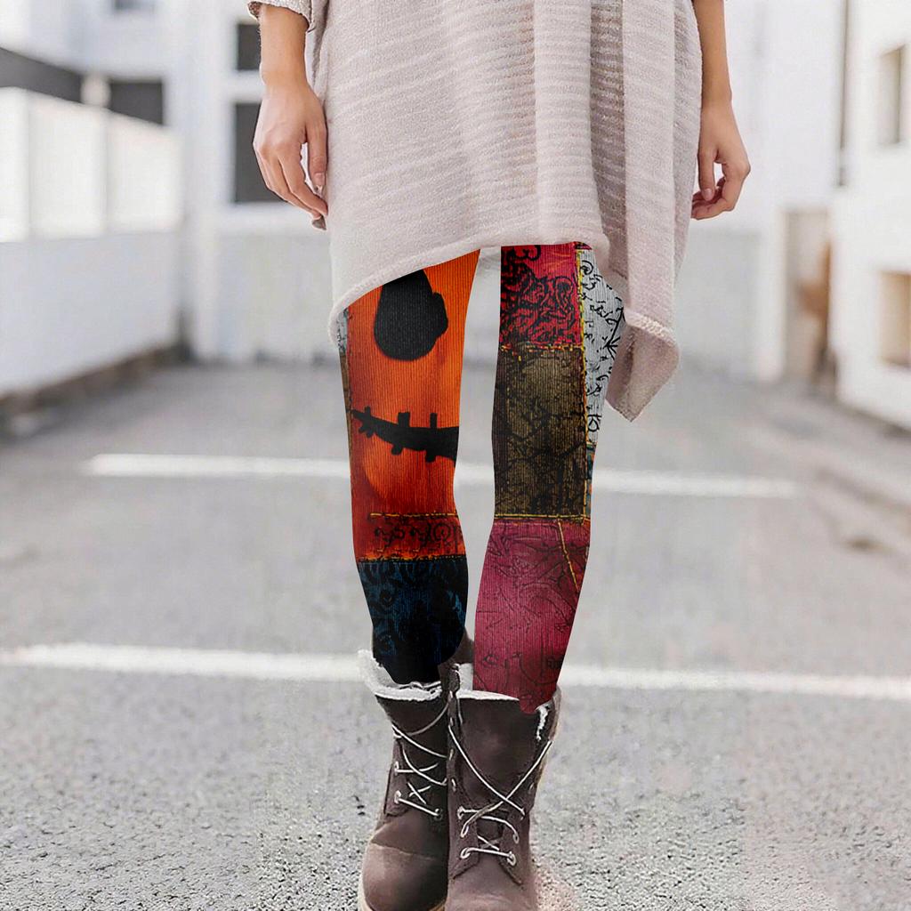 Женские повседневные модные брюки для активного отдыха на Хэллоуин с принтом, облегающие, эластичные, для йоги, укороченные.