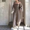 Элегантный свободный вязаный кардиган, пальто и трикотажные брюки-труба, комплект из 3 предметов
